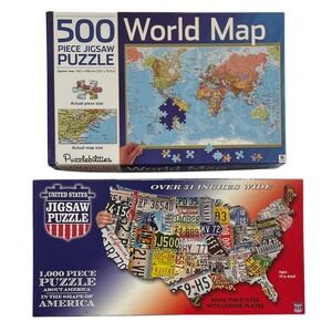 World‎ Map and USA Jigsaw 500 & 1000 Piece Puzzle Set